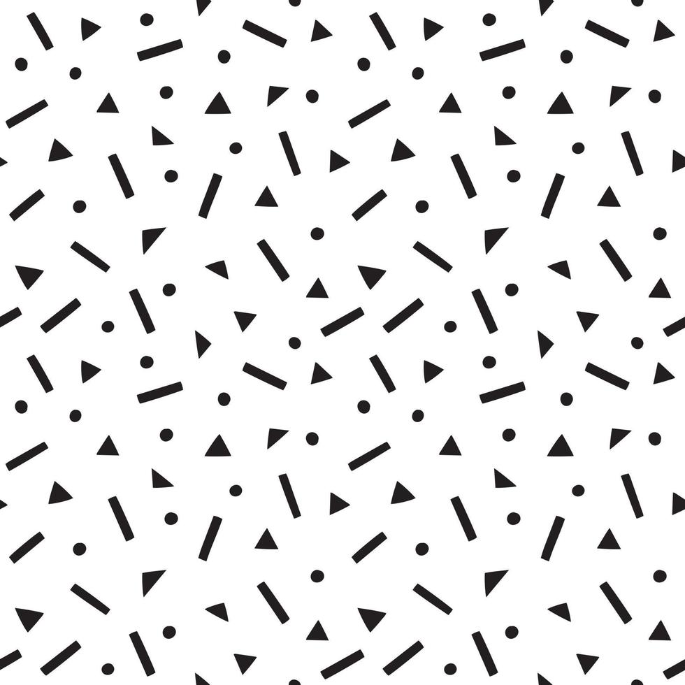 geometrisches Vektormuster im Memphis-Stil. abstrakter nahtloser Hintergrund mit Formen, Punkten, Rechtecken, Dreiecken. vektor