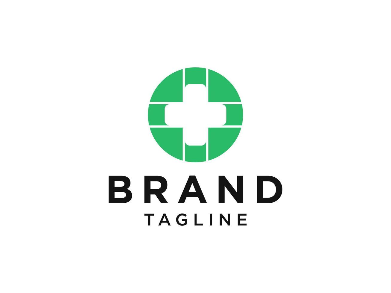 medicinsk logotyp hälso-och sjukvård symbol. vitt kors tecken negativt utrymme med grön cirkel origami isolerad på vit bakgrund. platt vektor logotyp designmall element.