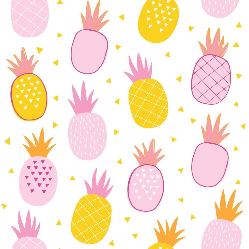 ananas vektor mönster. färgglada hand dras geometriska sommar frukt sömlös bakgrund. tropisk rolig barnslig illustration.