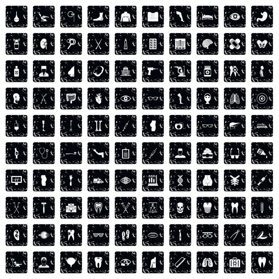 100 Medizin-Icons gesetzt, Grunge-Stil vektor