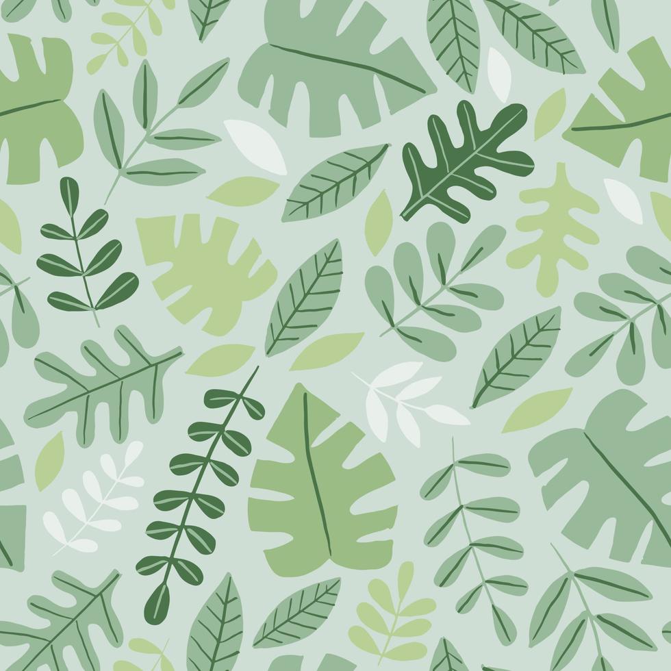 seamless mönster med tropiska djungeln löv. vackert sommartryck med handritade exotiska växter. badkläder, mode, botanisk design. vektor illustration.