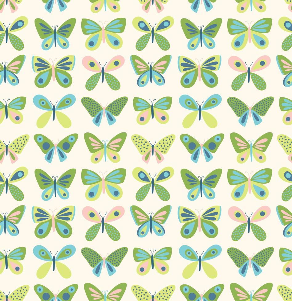 vektor seamless mönster med fjärilar. söt våren bakgrund. retro vintage pastellfärger.