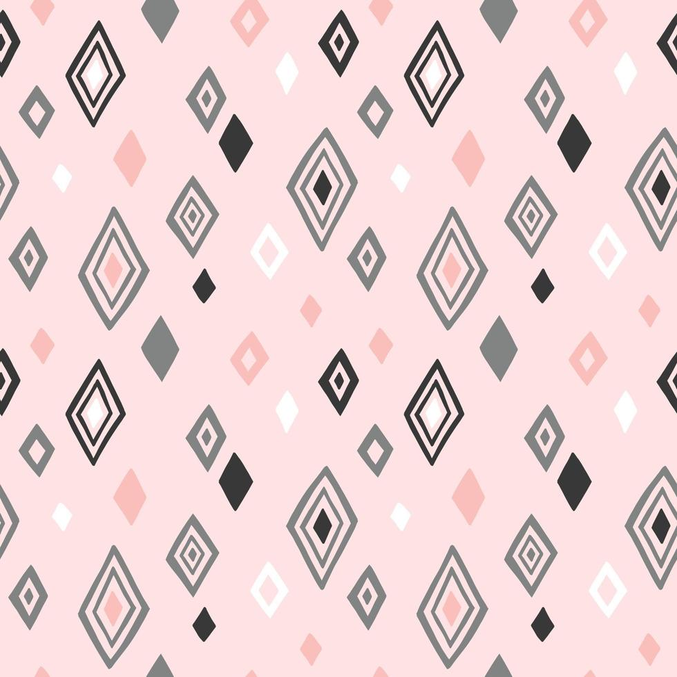 handritad rhombus diamant vektor mönster i rosa och grått. söt doodle barn design. abstrakta geometriska former sömlös bakgrund. skandinavisk stil.