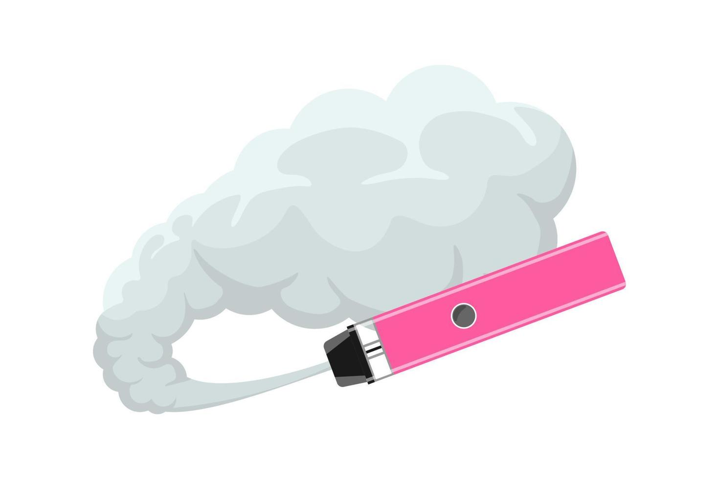 vape penna hipster utrustning för rökning. rosa elektronisk cigarett med rökmoln. e-cigarett för vaping. vaporizer rök rökning vektor eps illustration