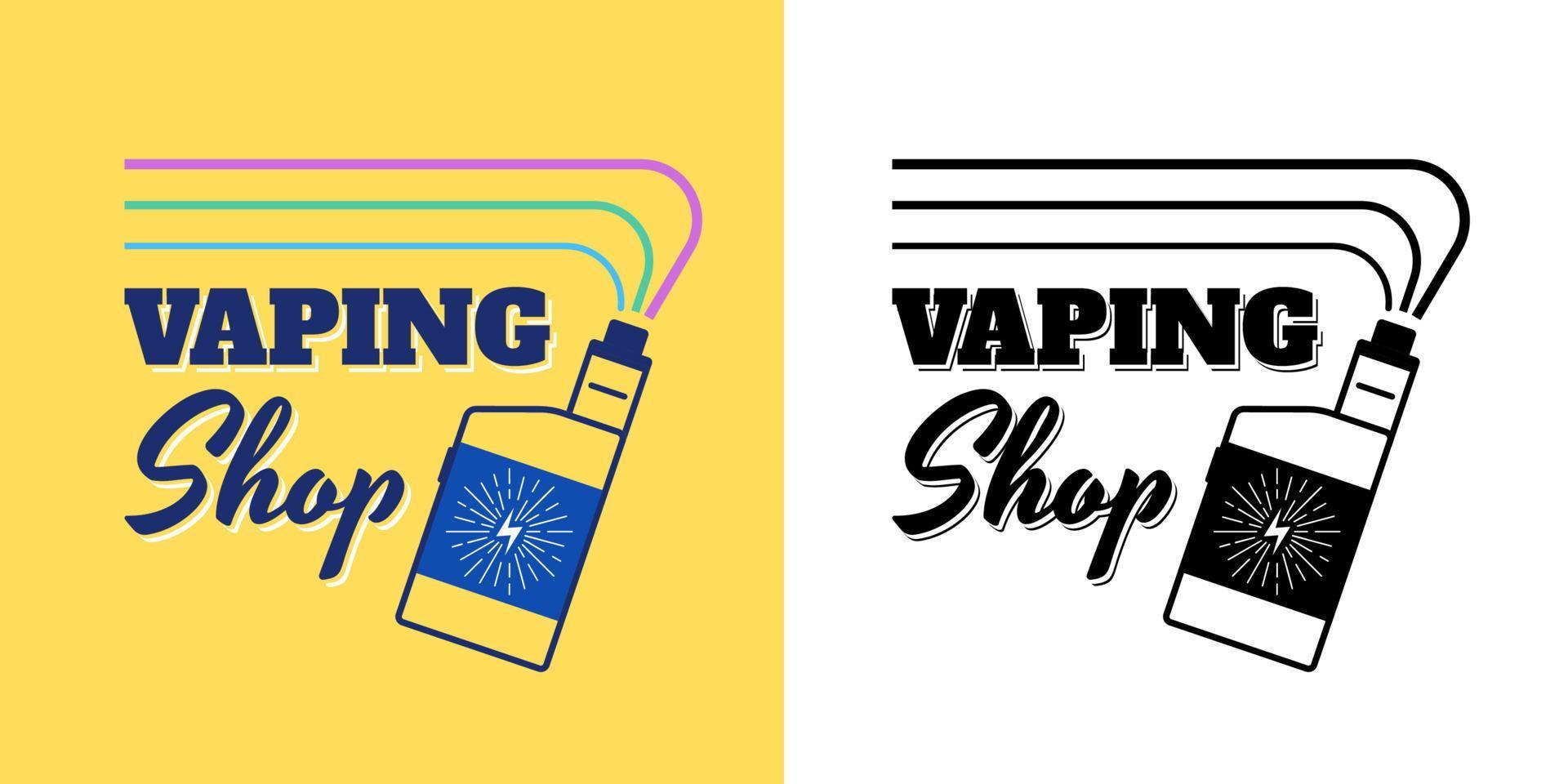 vape shop vintage logotyp. hipster linjär vaporizer rökmoln med bokstäver. elektronisk cigarett butik retro stil logotyp. e-cigarett vaping säljare badge vektor eps designmall