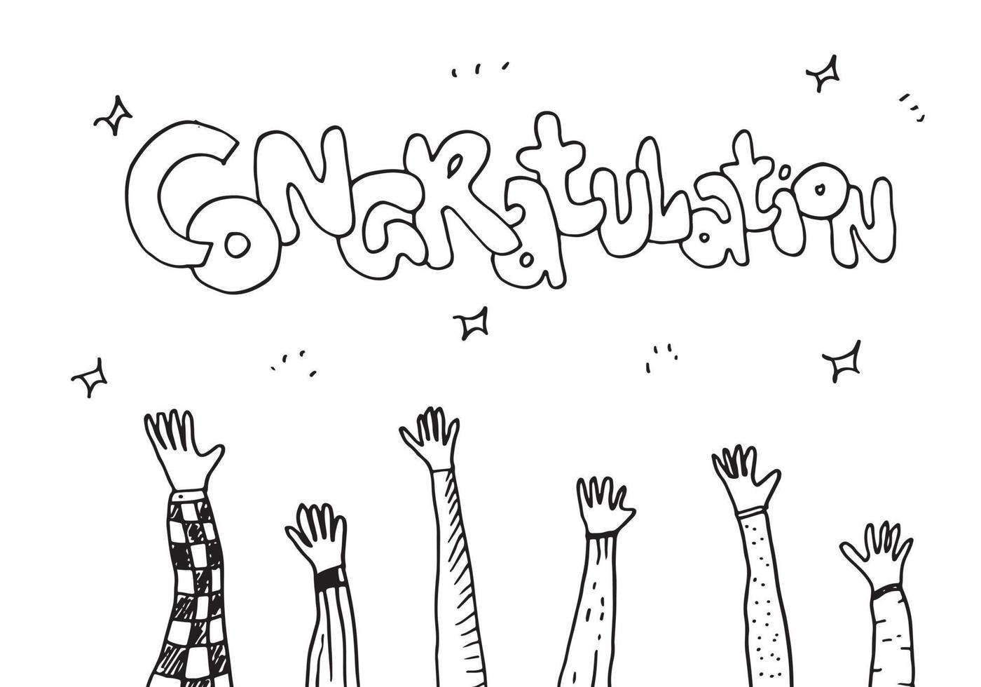 applåder hand rita på vit bakgrund med gratulationer text.vector illustration. vektor