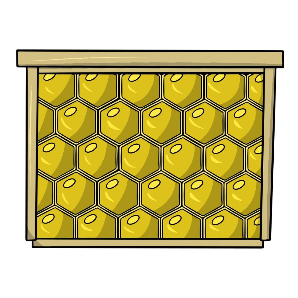 Honigsammlung, Holzrahmen für leuchtend gelbe Waben mit Honig, Vektorillustration im Cartoon-Stil auf weißem Hintergrund vektor