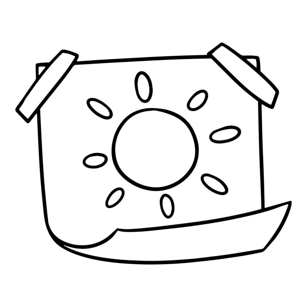 monochromes Bild, ein Blatt Papier mit aufgemalter Sonne, eine mit Klebeband befestigte Zeichnung, eine Vektorillustration im Cartoon-Stil auf weißem Hintergrund vektor
