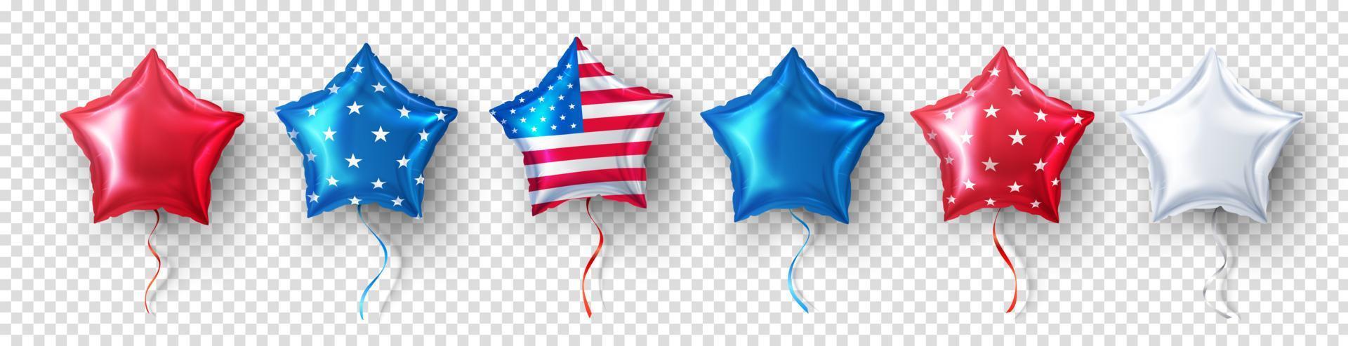 amerikanischer sternballon für usa partyballons eventdekoration auf transparentem hintergrund. partydekorationen vierter juli, usa unabhängigkeitstag, gedenktag, feier, jahrestag oder amerikanisches ereignis. vektor