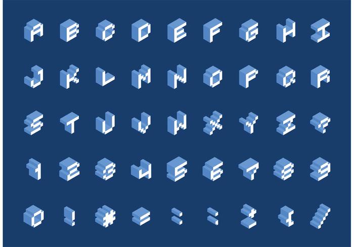 Free Isometric Pixel Schriftart Vektor