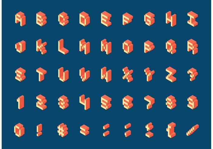 Gratis Isometrisk Retro Pixel Alfabet Vector