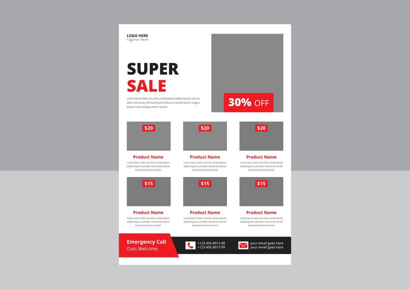 Super-Shop-Flyer-Design. Super-Sale-Flyer-Plakat-Broschürenvorlage. Flyer-Design für den Supermarkt-Verkauf. Cover, Größe A4, Flyer-Design. vektor