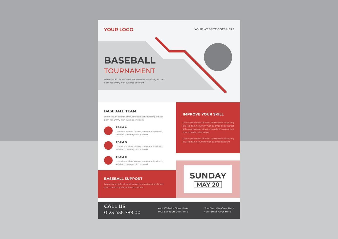 Baseball-Flyer-Vektor, Design für Sportförderung, modernes Turnier. Ankündigung von Sportspielveranstaltungen. Flyer, Bannerwerbung. vektor