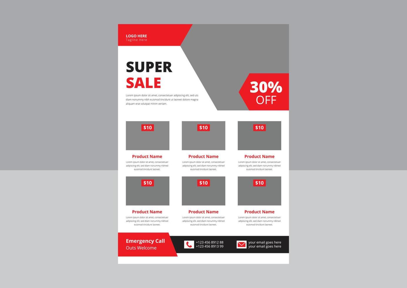 Super-Shop-Flyer-Design. Super-Sale-Flyer-Plakat-Broschürenvorlage. Flyer-Design für den Supermarkt-Verkauf. Cover, Größe A4, Flyer-Design. vektor