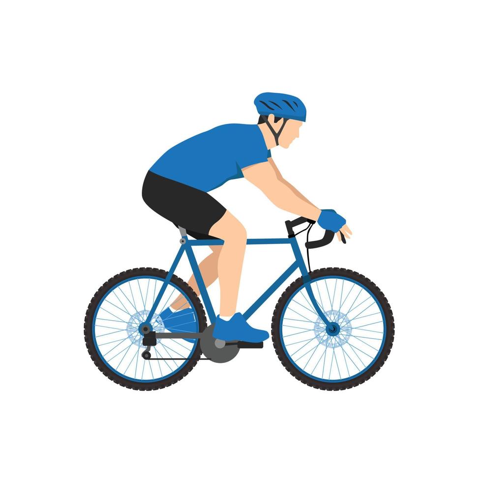 man sport atlet cyklist i sportkläder och hjälm rida cykel platt stil design. extrem sport koncept. platt vektorillustration isolerad på vit bakgrund vektor