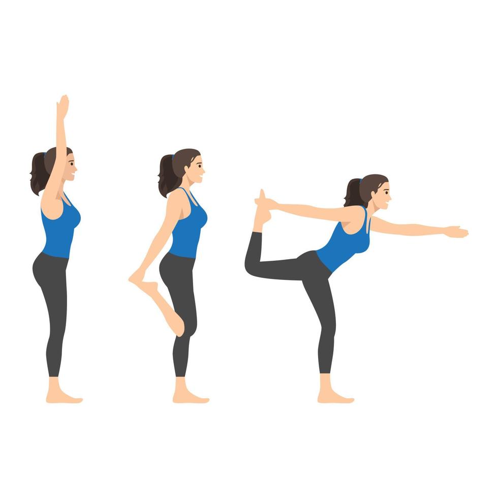 Frau, die Ayurveda-Yoga-Posen in drei verschiedenen Posen macht. flache vektorillustration lokalisiert auf weißem hintergrund. gesundes Leben vektor