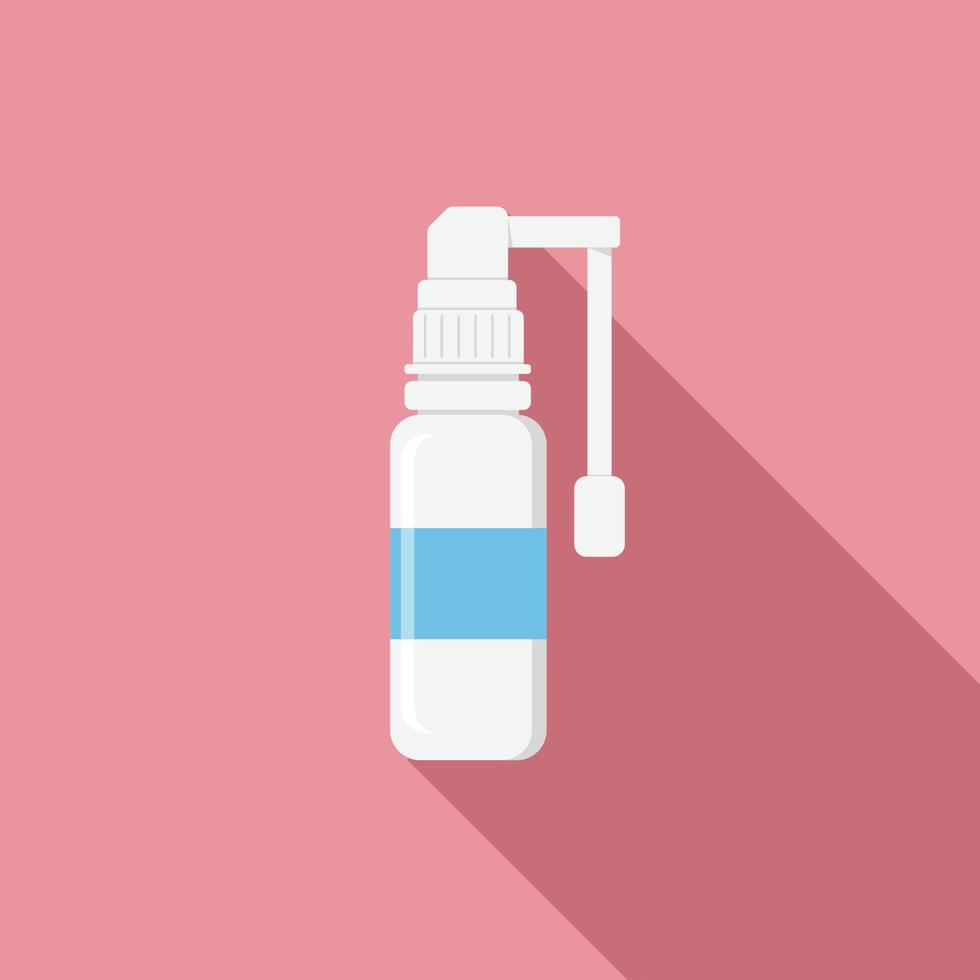 söt tecknad halsspray, medicin i form av en spray på en färgad bakgrund med en lång skugga. medicinska förnödenheter. vektor illustration.