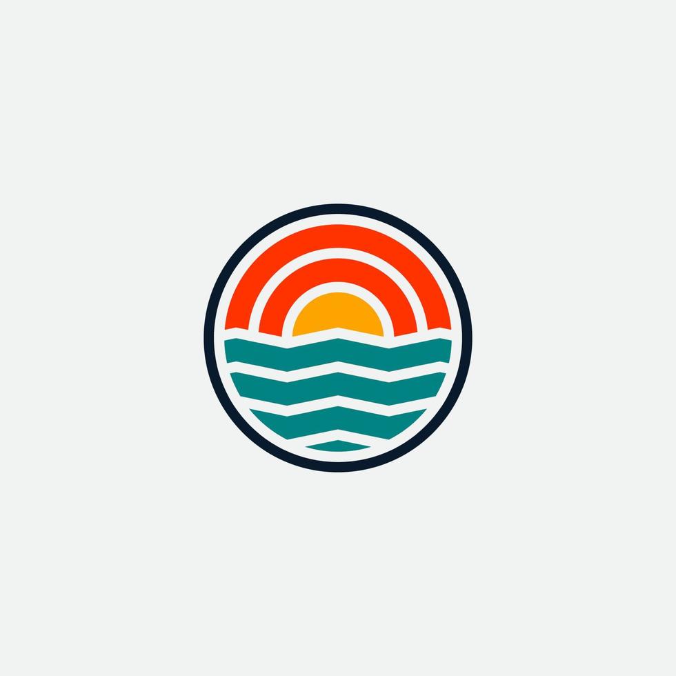 Welle mit Sonnenuntergang-Logo-Design. vektor