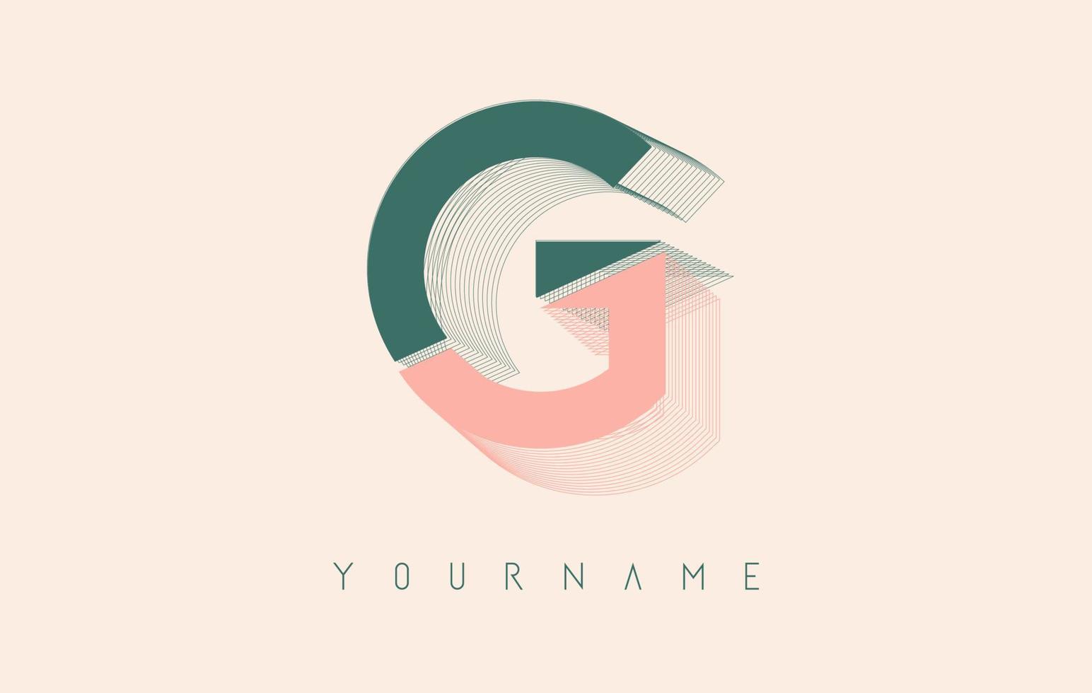 wireframe g letter logotyp design i två färger. kreativ vektorillustration med trådbunden, speglad konturram. vektor