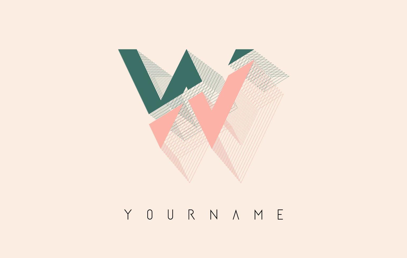 Wireframe w Letter Logo-Design in zwei Farben. kreative vektorillustration mit verdrahtetem, gespiegeltem umrissrahmen. vektor