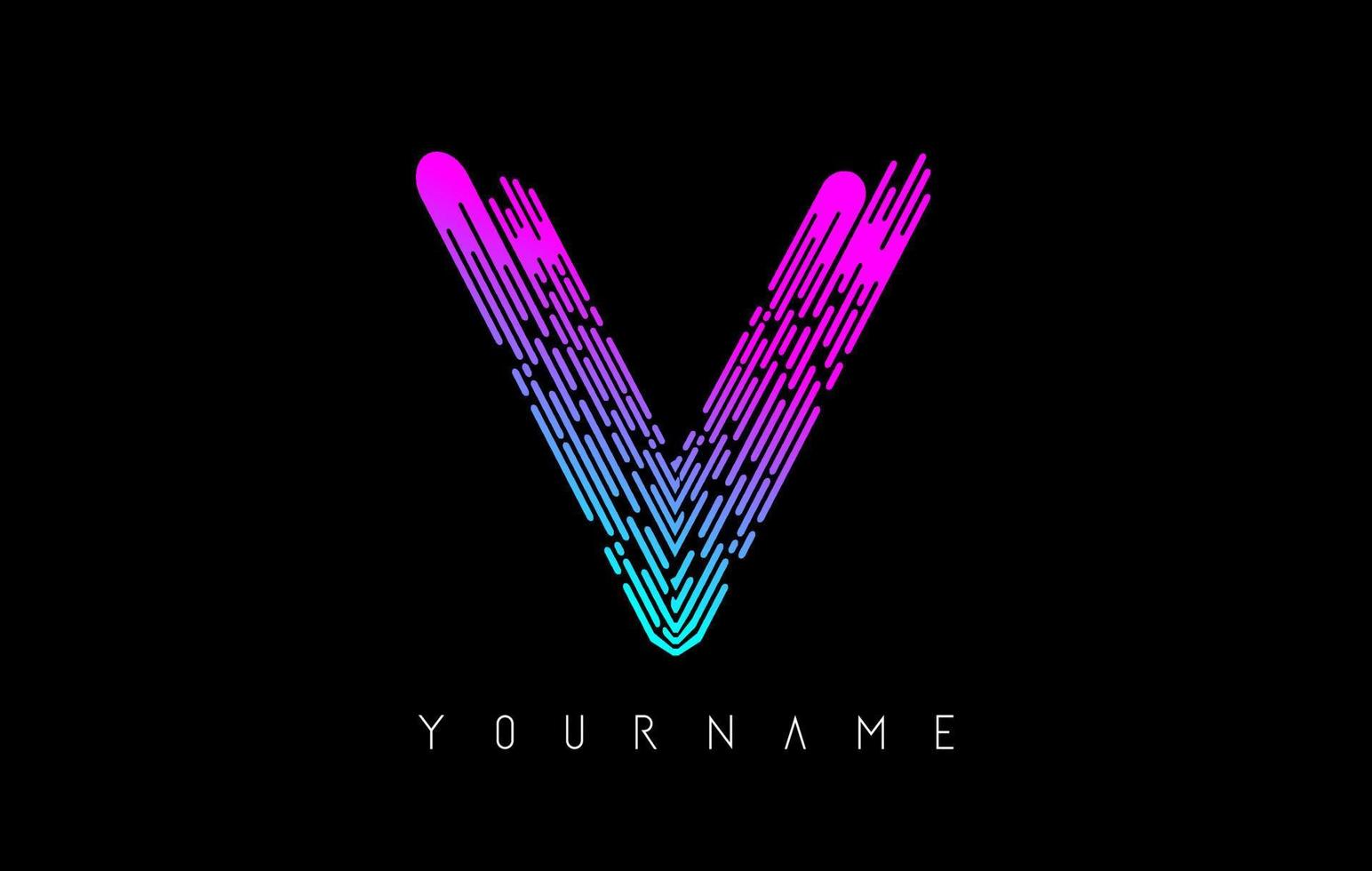 lebendiges rosa und blaues V-Brief-Logo-Konzept. kreatives minimales monochromes monogramm mit linien und fingerabdruckmuster. vektor