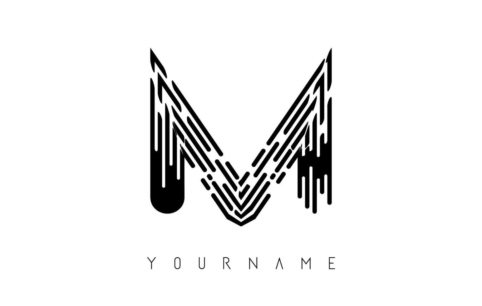 schwarzes m-Buchstaben-Logo-Konzept. kreatives minimales monochromes monogramm mit linien und fingerabdruckmuster. vektor