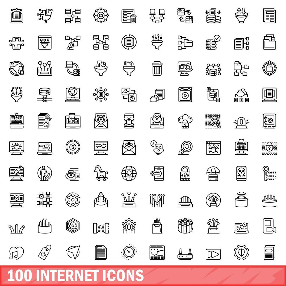 100 internet ikoner set, konturstil vektor