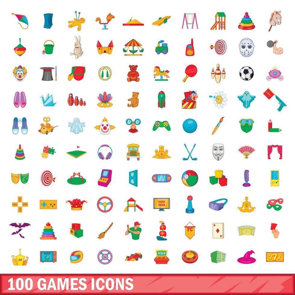 100 Spielsymbole im Cartoon-Stil vektor