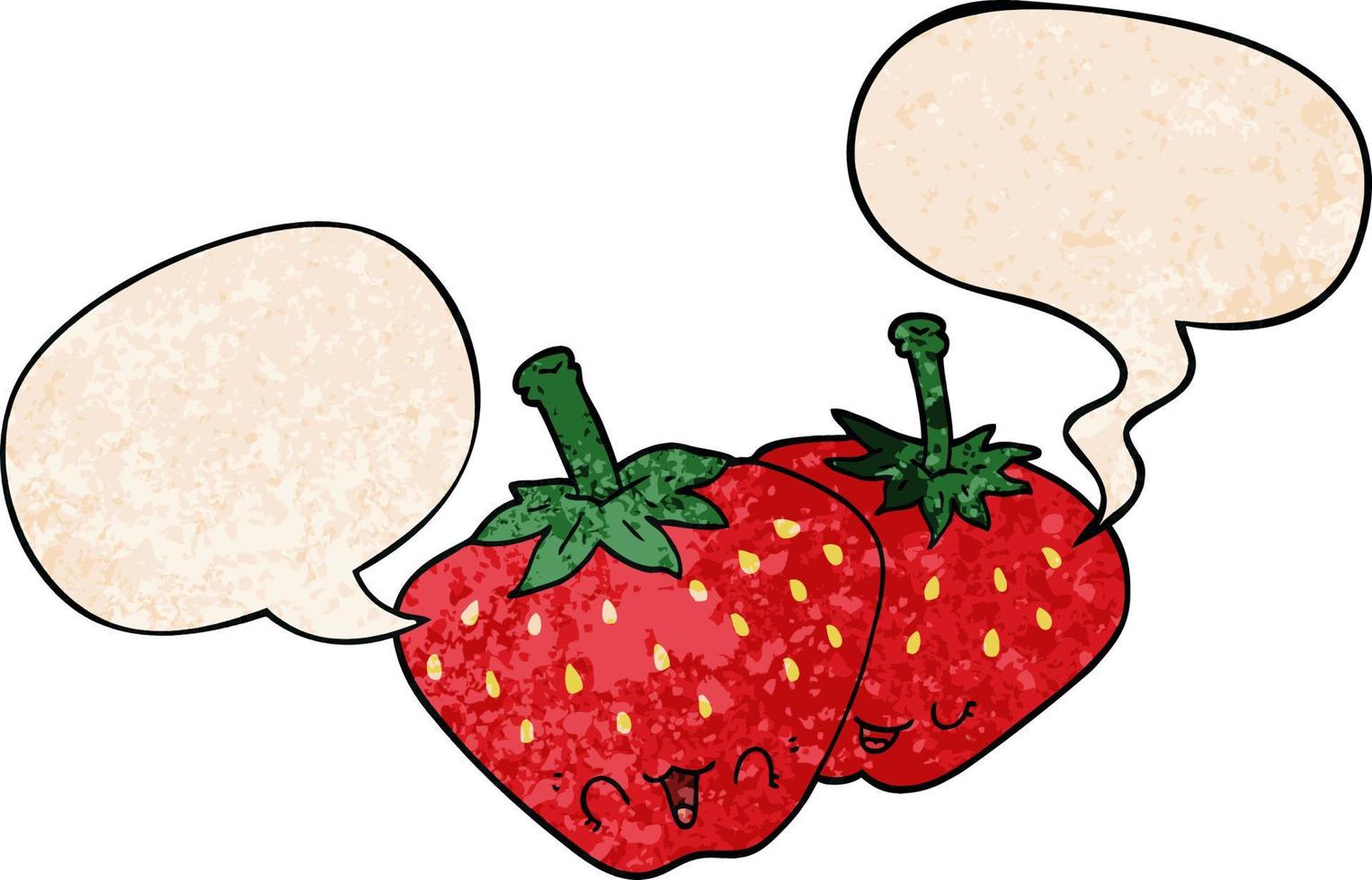tecknade jordgubbar och pratbubbla i retro textur stil vektor