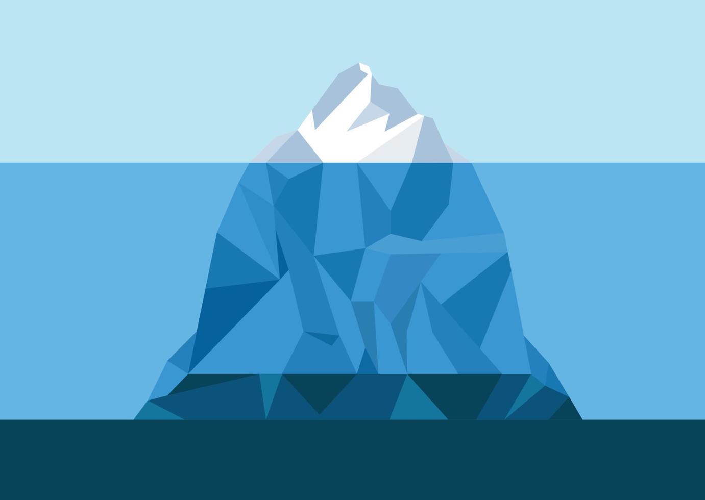 platt isberg flyter på vattenvågor med undervattensdelen platt vektor business illustration