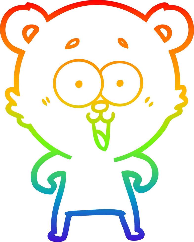 Regenbogen-Gradientenlinie Zeichnung lachender Teddybär-Cartoon vektor
