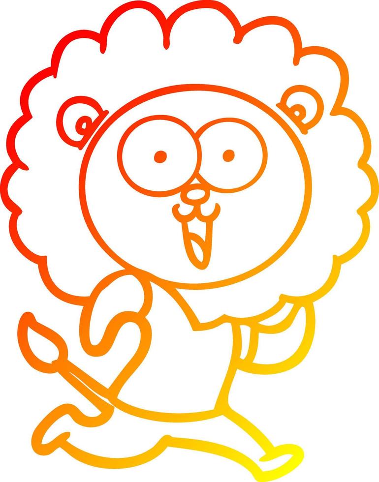 warme Gradientenlinie, die einen glücklichen Cartoon-Löwen zeichnet vektor