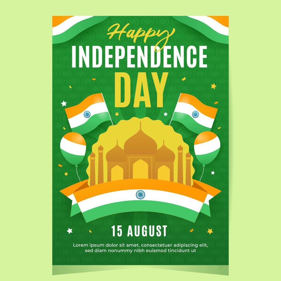 Indiens självständighetsdag affischmall vektor