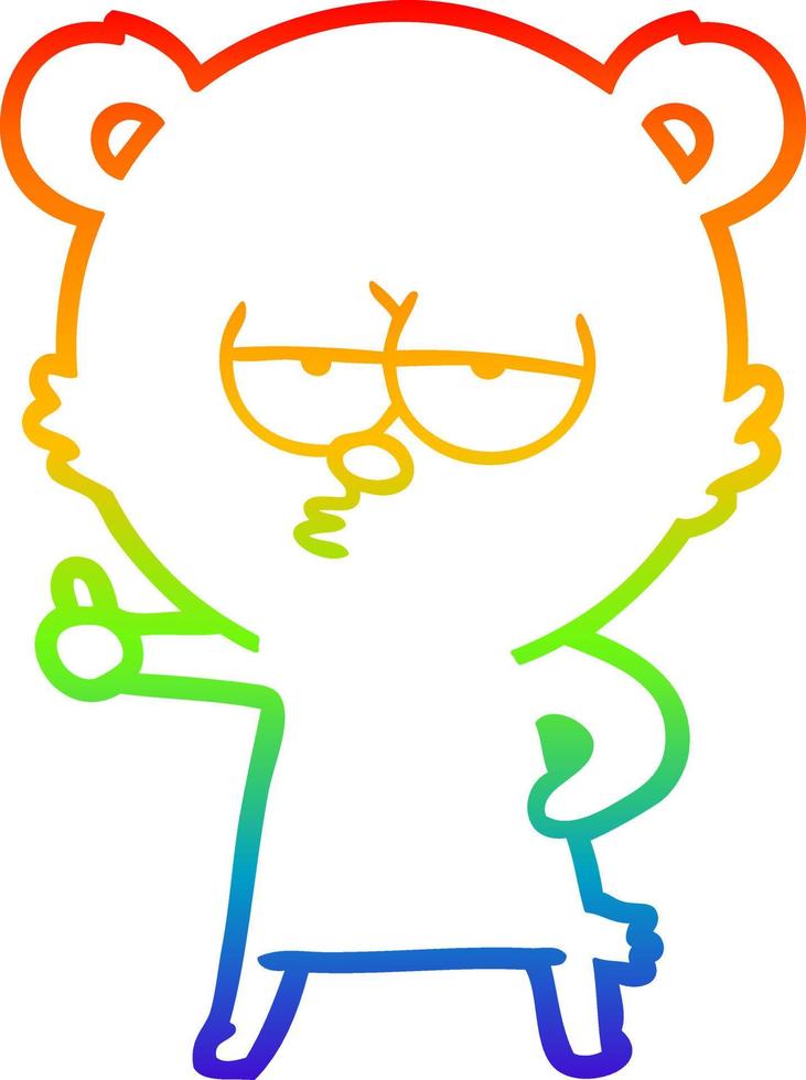 Regenbogen-Gradientenlinie Zeichnung gelangweilter Eisbär-Cartoon, der Daumen hoch gibt vektor