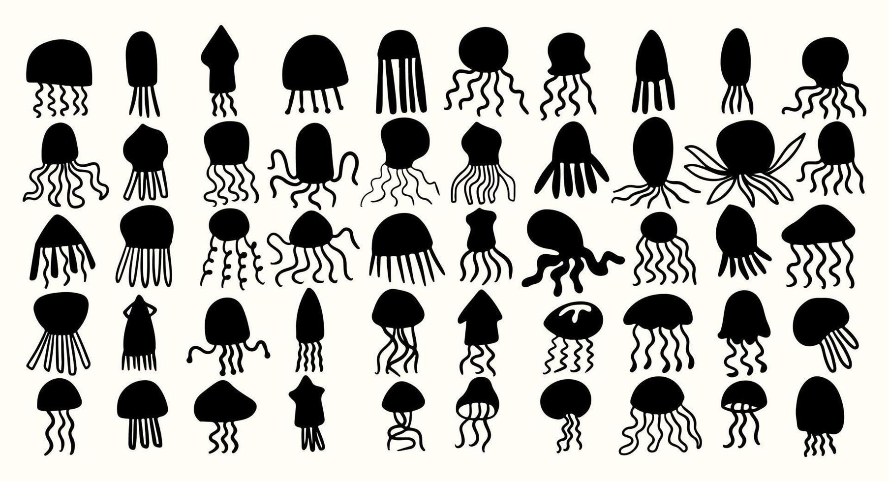 bläckfisk bläckfisk modern siluett. manet form vektor illustration set samling