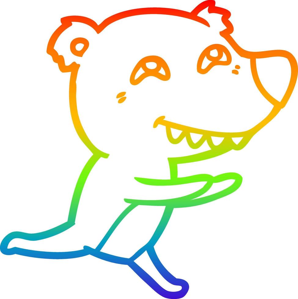 Regenbogen-Gradientenlinie Zeichnung Cartoon-Bär läuft vektor