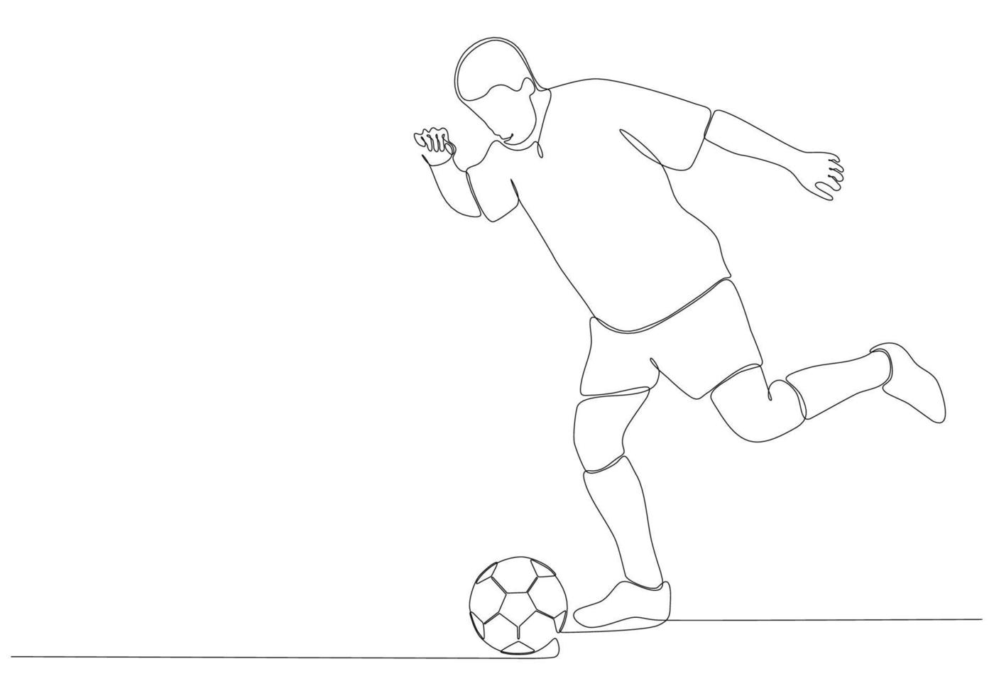 kontinuerlig linjeteckning av manlig fotbollsspelare som sparkar bollen. en rad konst av ung kvinnlig fotbollsspelare som dribbler och jonglerar med bollen. vektor illustration