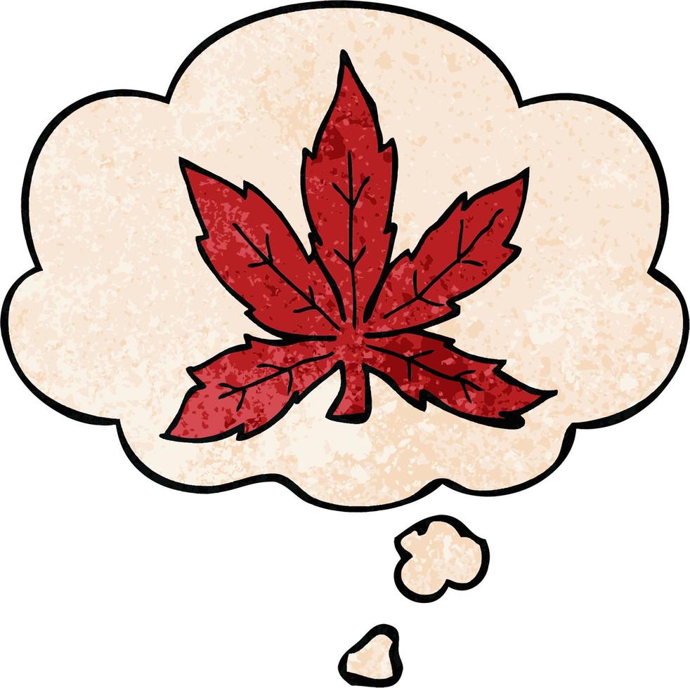 tecknad marijuana blad och tankebubbla i grunge texturmönster stil vektor