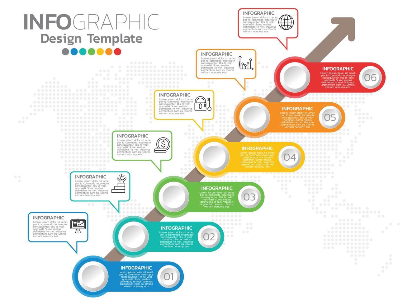 Infografik Template Design mit 6 Farboptionen. vektor