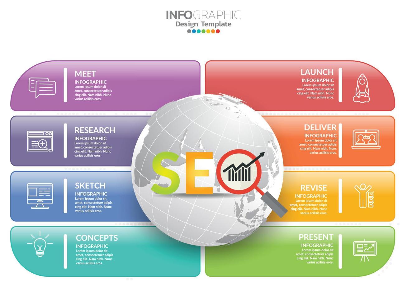 Infografik Template Design mit 6 Farboptionen. vektor