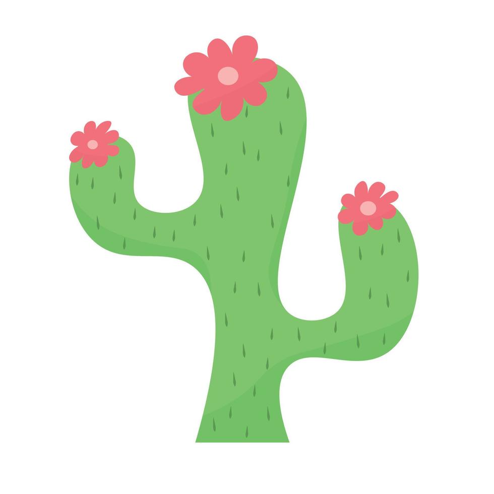 söt kaktus eller suckulent med blommor, tecknad vektorillustration i platt stil vektor