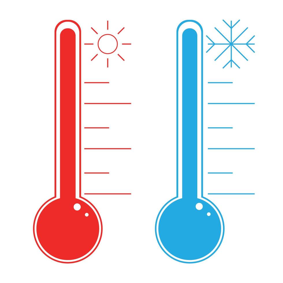 termometer kallt och varmt ikon. frystemperatur vektor väder varmt svalt indikator. meteorologiska termometrar som mäter värme och kyla. vektor illustration