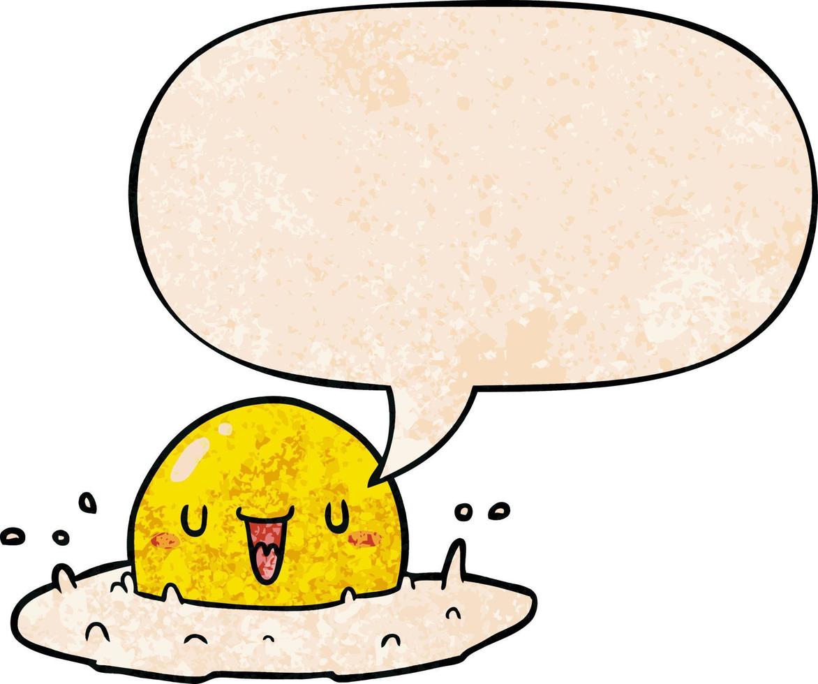 Cartoon glückliches Ei und Sprechblase im Retro-Textur-Stil vektor