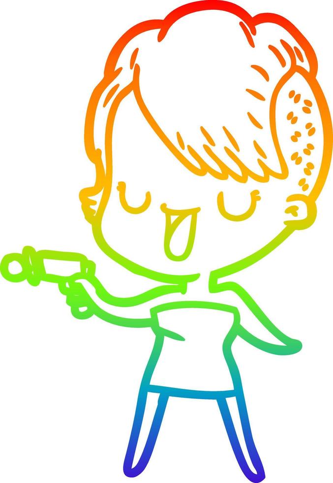Regenbogen-Gradientenlinie zeichnet niedliches Cartoon-Mädchen mit Hipster-Haarschnitt vektor