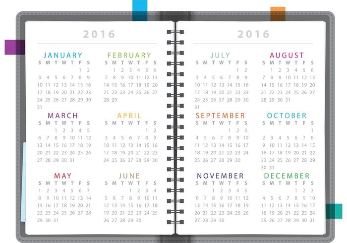 Kalender Notebook 2016 vektor