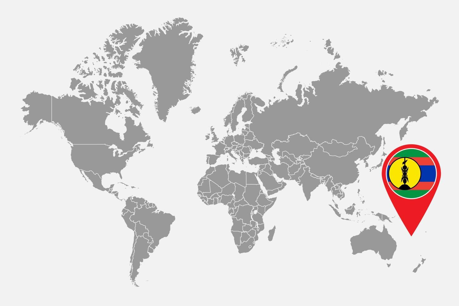 Stecknadelkarte mit Neukaledonien-Flagge auf der Weltkarte. Vektor-Illustration. vektor