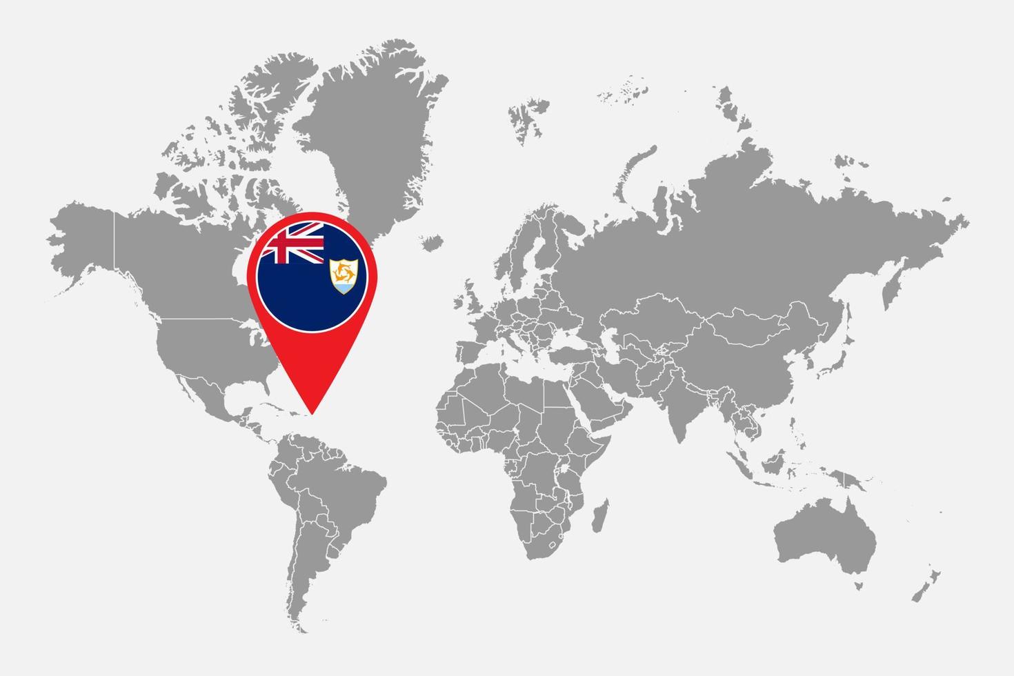 Stecknadelkarte mit Anguilla-Flagge auf der Weltkarte. Vektor-Illustration. vektor