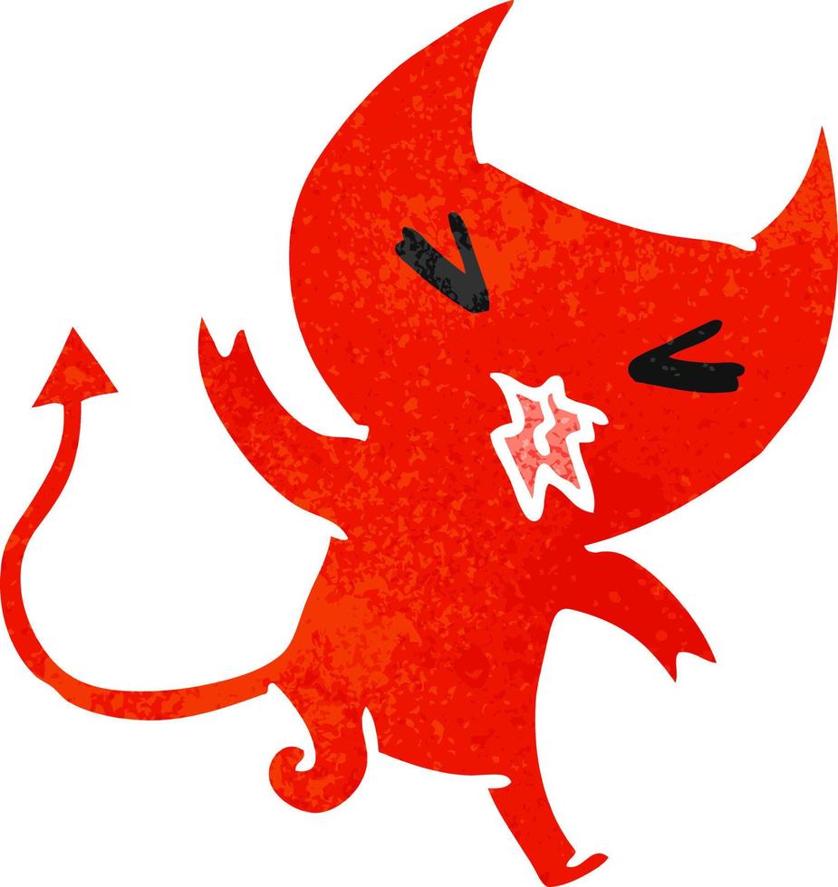 Retro Cartoon eines kawaii niedlichen Dämons vektor