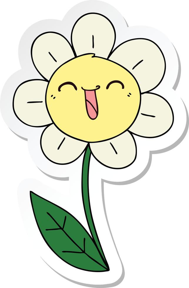 klistermärke av en udda handritad tecknad glad blomma vektor