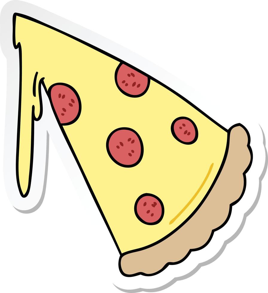 klistermärke av en udda handritad tecknad skiva pizza vektor